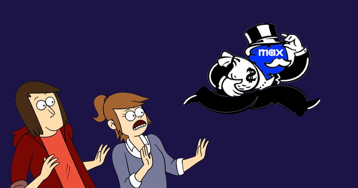 Close Enough Main Characters Watching Max Run with a bag of money